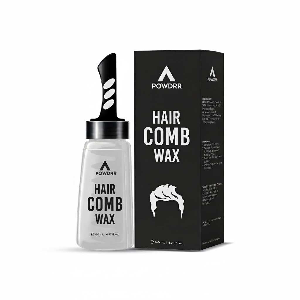 POWDRR Hair Comb Wax | 2-in-1 Men Hair Styling Gel with Comb | Strong Hold Wet look | Long Lasting | Styling Moisturizing – 140ml